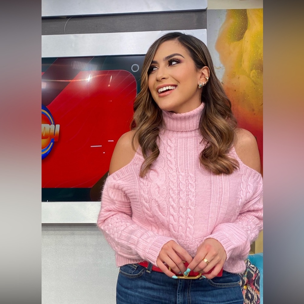 Pink Cable Knit Cold Shoulder Sweater